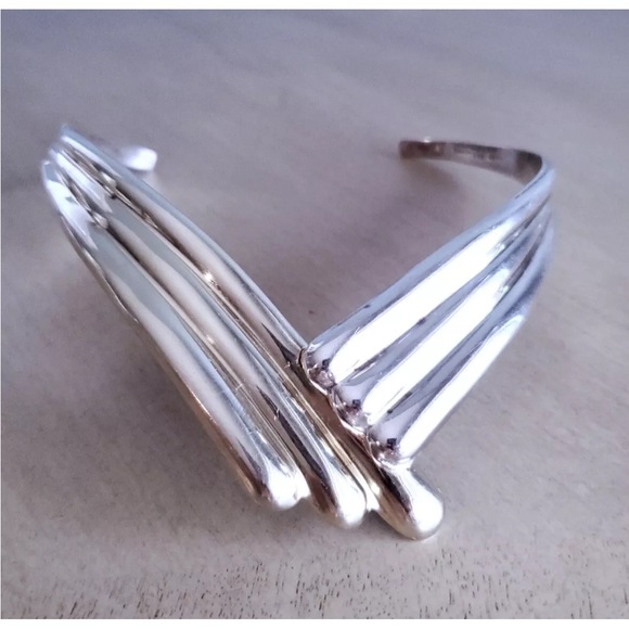 Taxco Mexico Sterling Silver Torc Necklace V Shaped Choker Collar 15-inch 76g - Picture 14 of 15